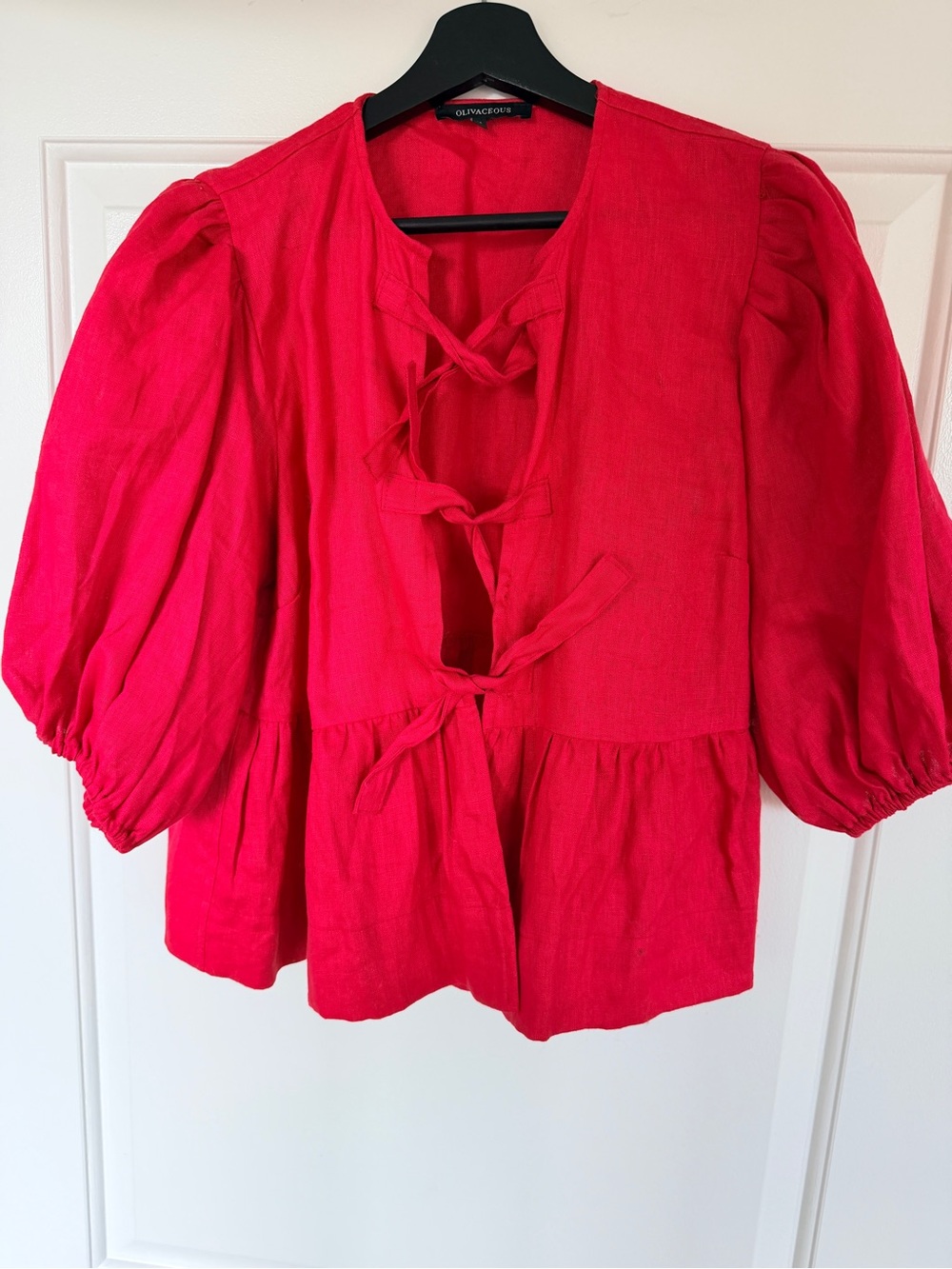 Red Tie-Front Peasant Top